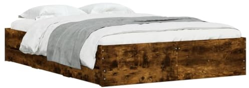 vidaXL Cama con Cajones, Somier de Listones, Armazón Base de Cama, Mueble para Dormitorio, Madera de Ingeniería Roble Ahumado 135x190 cm