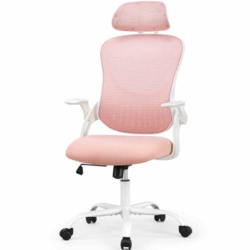 CVNIMV Ergonomischer Bürostuhl mit hoher Rückenlehne, Rollen und Verstellbarer Kopfstütze – Schreibtischstuhl mit Netzrückenlehne und Liegefunktion für das Arbeitszimmer im Homeoffice – B