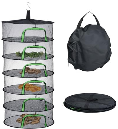 Relaxdays Malla de Secado Plegable, 6 Capas, Red para Secar Hierbas y Frutas, Secador Colgante, Tela de Rejilla, Negro