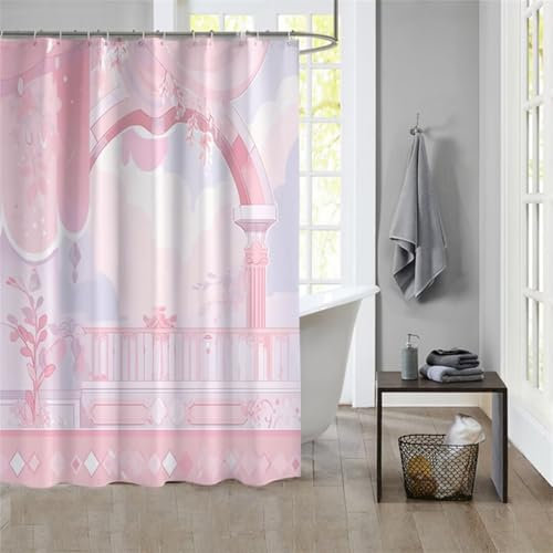 Duschvorhang Peach 120x180cm Beschwerter Saum Wasserdicht Duschvorhänge Waschbar Stoff Shower Curtains Mit Ösen Duschvorhangringe Faltbarer Bad Curtain Badewanne Badezimmer Vorhang Gardinen 970