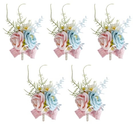 YHAILI Elegantes Rosen-Boutonniere-Set für Hochzeit, handgefertigte Ansteckblumen, mit Anstecknadel und Clip, Schmuck für Bräutigam und Gäste, 5 Stück