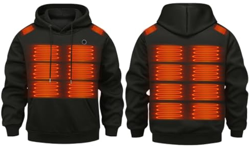 Beheizbarer Hoodie Heizpullover Beheizter Pulli Herren Damen 18 Heizzonen | Smart Kapuzenpullover, Heizung Kleidung, Heat Sweatshirt, 3 Temperaturregelung, Maschinenwaschbar, Outdoor, Ski, Jagd, Indoor