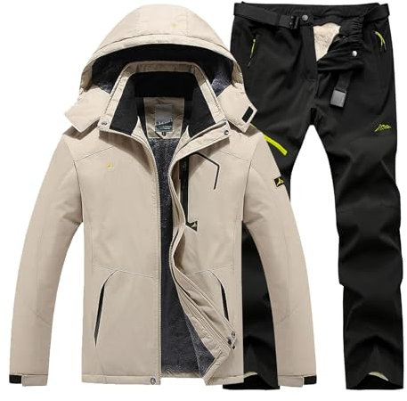 Combinaison de ski pour homme 2 pièces - Combinaison de neige pour homme - 2 pièces - Coupe-vent - Avec capuche - Respirant - Veste softshell / pantalon de neige - Combinaison d'hiver - Snowboard -