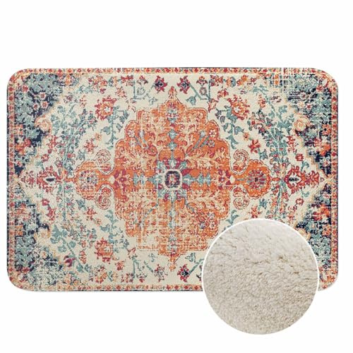 Badezimmerteppich im Boho-Stil, ethnisches Design, Mikrofaser, Kunst-Kaschmir, dicker Plüsch-Badematte, rutschfest, wasserabsorbierend, Badteppich für Badewanne, Badezimmer, Bodenwanne, 50,8 x 76,2 cm