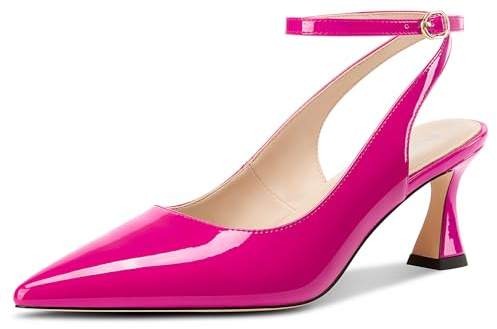 NobleOnly Donna Chiusa a Punta Cinturino alla Caviglia Gattini Tacco Heel Slingback Dress da Matrimonio Casual Pumps 6 CM Heels