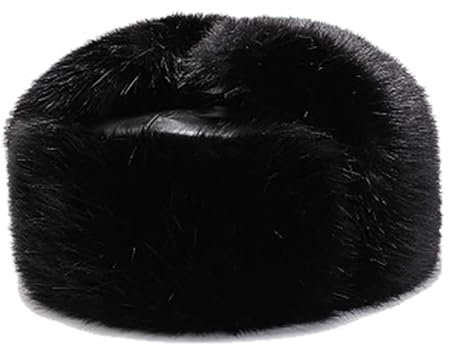 IWENZHKPA Mütze Wintermütze Russische Kunstpelzmütze Für Herren, Winter, Warme Trappermütze, Winddach Für Ski Haube Winter(Black)