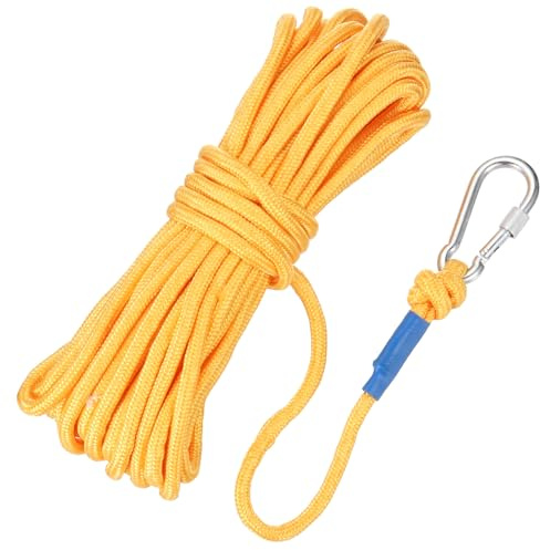 Rebower Nylon Anchor Rope with Hook,5/16x49ft Hollow Braided Polypropylene Rope Cord Floating Line Boat Ropes,[for Docking Pool]-Yellow