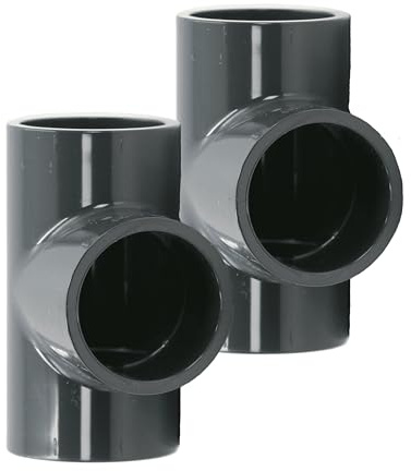HAF® 2 raccordi a T in PVC a 90° con 3 manicotti adesivi da 63 mm – Connettori in PVC grigio per tubi, raccordi per tubi, tubi per piscine, UVM. | Qualità: Made in Europe – Quantità: 2 pezzi