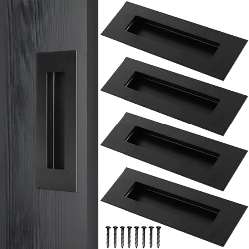YZDZSW 4 Pcs Flush Door Handles, 148mm Pocket Door Handles, Black | Black Recessed Handles Kit, Sliding Gate Handle for Shed Barn Garden Wardrobe (Black)