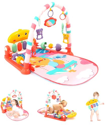 iFunLong Baby Play Mat Baby Gym,Funny Baby Play Piano Gym Mat, with 5 Infant Sensory Baby Toys, Music and Lights Boy & Girl Gifts for Newborn Baby 0 to 3 6 9 12 Months