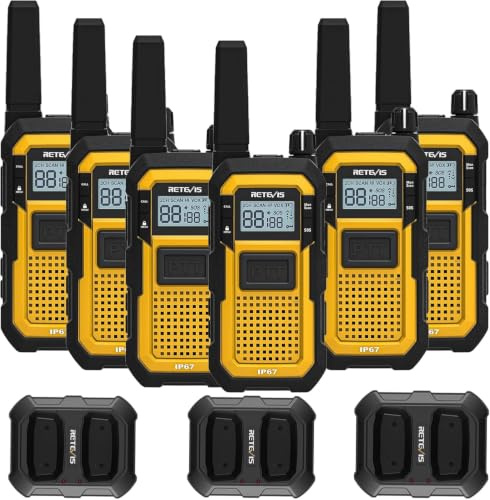 Retevis RB648 Funkgeräte Set mit Headset, Walkie Talkie für Erwachsene | Fallsicher, Staubdicht, Notfall Professionelles Funkgeräte mit 6 Wege Ladegerät für Baustellen (6 Stück)