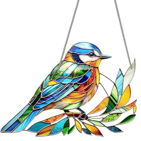 LUMOOM 2Pcs, Décoration Moderne pour Fenêtre, Suspension À Oiseaux en Acrylique avec Chaîne, Attrape-Lumière Coloré, Capteur De Soleil Colibri À Suspendre Aux Fenêtres, Rideau pour Fenêtre, Portes