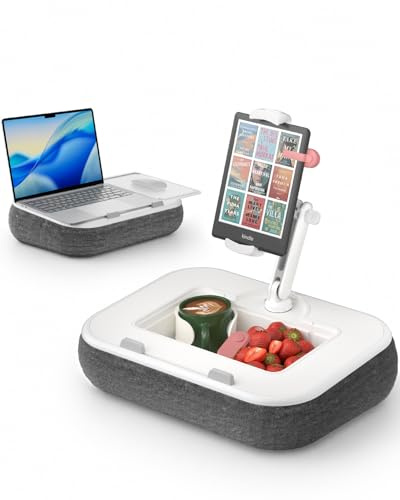 SupeDesk Laptop Lap Desk, Adjustable iPad Holder for Bed, 360° Swivel Tablet Arm, Laptop Desk with Mouse Pad, Snack Bowl & Cup Holder, Fits 4.7–13” Tablets & 15” Laptop