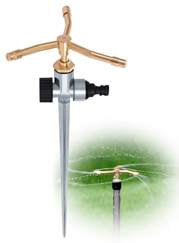 Holzsammlung 1Pack Metal Lawn Sprinklers for Yard with Spike Base, 3-Arm Water Sprinkler 360 Degree Automatic Rotary Garden Sprinkler System, Long-Distance Spray for Small Medium Yard