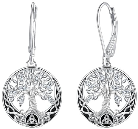 Micory Pendientes Árbol de la Vida Mujer Plata de ley 925 Pendientes Nudo de Bruja,Regalos Joyería Originales Para Mujer Hermanas