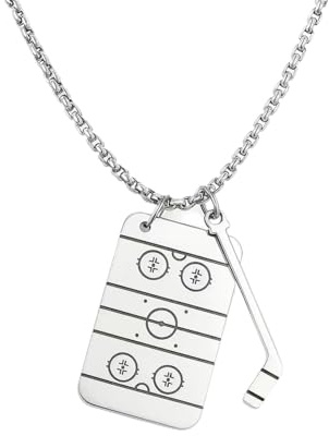EXCELLANYARD Hockey Stocking Stuffers Hockey Gifts Hockey Necklace Hockey Mom Gifts Ice Hockey Necklace for Men Women Hockey Accessories Silver Stainless Steel