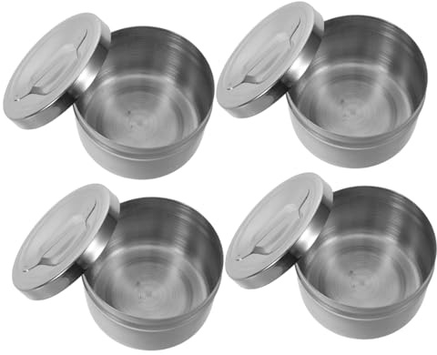 VILLFUL 4 Pièces Boîtes de Rangement Acier Inoxydable pour et Coton-tiges avec Couvercles Étanches et Poignées Organisateur Rond Antihumidité pour Salon de Beauté et Salle de Bain