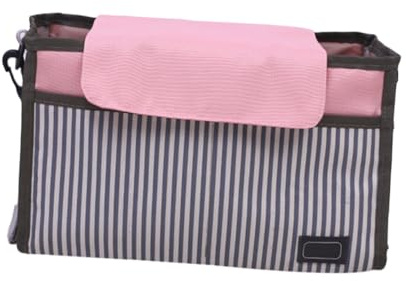FRCOLOR Wasserdichte Kinderwagentasche mit Rosa Streifen Robuster Organizer für Windeln Getränke und Handy Strapazierfähige Babyschieber Aufbewahrungstasche für Eltern und Unterwegs