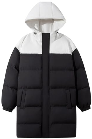Dunjacka Herr Varm Vindtät Kall Väder Ytterkläder Extra Lång Fleecejacka Huvad Parka Svart Och Vit 3X Large