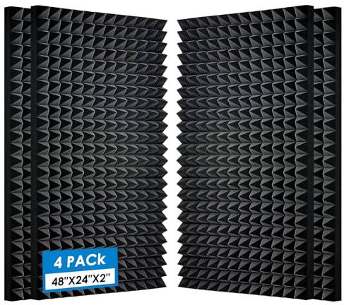 4 Pack-48 x 24 x 2 Inches Pyramid Designed Acoustic Foam Panels, Sound Proof Foam Panels, High Density and Fire Resistant Acoustic Panels, Studio Foam for Wall (Black 4 Pack, 48 x 24 x 2 Inches)