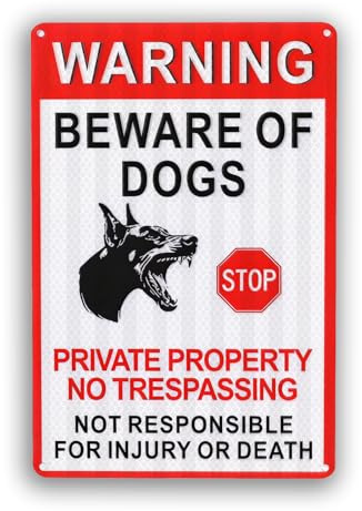 Beware of Dog Signs for Fence - Rustproof Aluminum Metal Sign, Engineer Grade Reflective Sheeting, Waterproof & Weather Resistant Warning Sign for Fence Gate Garden, Easy to Mount with Pre-drilled Holes