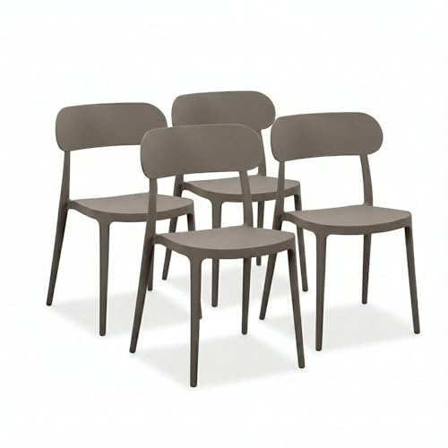 SIEDITI FUORI E DENTRO Sedie impilabili in polipropilene con fibra di vetro per esterno/giardino o interno e cucina, idrorepellenti e resistenti, design moderno - Maggie (4, Tortora)