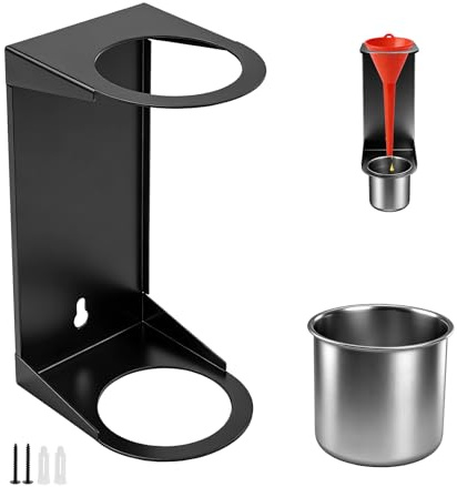 Wall Mount Oil Funnel Organizer with Removable Collection Cup, Stainless Steel Oil Drain Funnel Holder Kit for Workshop, Race Trailers, Automotive Garage Shop, Home