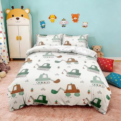 Gezu Kinderbettwäsche 135x200 mit Planierraupen,Traktoren Bettwäsche und Baby Bettbezug Weich Junge Kleinkinder,Bettwäsche-Sets Einzelbett mit Reißverschluss und 1 Kissenbezug 80x80，Motorrad-Muster