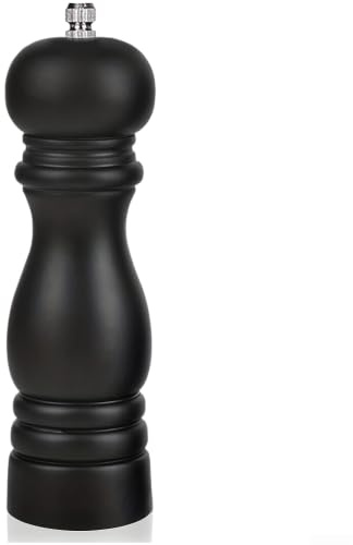 Juego de molinillos de sal y pimienta de madera estilo molinillo manual con grosor ajustable, coctelera de especias de roble para mesa de comedor, color blanco, 18,5 cm (negro)