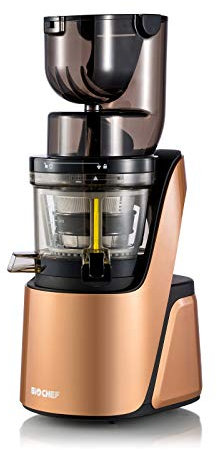 Extracteur de Jus BioChef Quantum Whole Slow juicer - Bouche d'alimentation double entrée pour fruits et légumes entiers | Moteur de qualité commerciale - 4 tamis différents - 37 tr/min (Bronze)