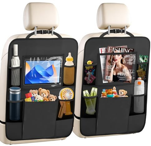 AXELECT 2 Pack Car Backseat Organizer with Touch Screen Tablet Holder,6 Storage Pockets Protectors Kick Mats,Car Back Seat Cover Protector Travel Accessories for Kids