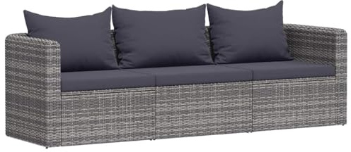vidaXL Garten Sofagarnitur mit Rückenkissen Sitzkissen 3-TLG. Gartensofa Gartenmöbel Gartengarnitur Sitzgruppe Sitzgarnitur Gartenset Grau Poly Rattan
