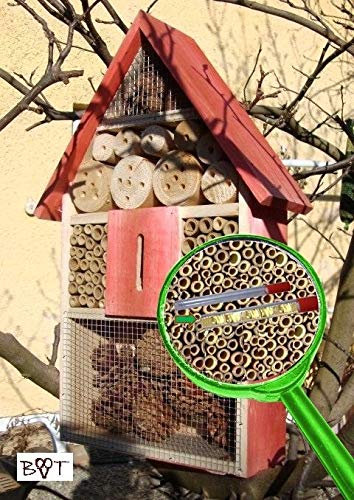 NEU 120x50 Große Insektenhotel Wildbienen-Haus LOTUS + 2 x Sichtglas + Marienkäferhaus + Schmetterlingshaus,s rot lasiert Vogelhäuschen Nistkasten Insektenhotel Wildbienen-Haus LOTUS,groß 12 cm Tiefe