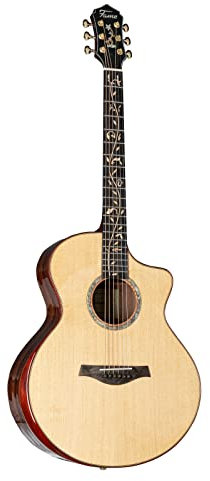 Fame Westerngitarre, Akustik-Gitarre mit Tonabnehmer, elektroakustische Gitarre, Grand Auditorium mit Cutaway und Natural Fichtendecke, Santos Deluxe