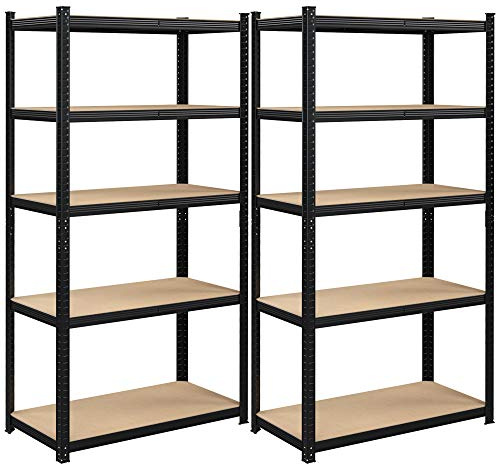 SONGMICS Set di 2 Scaffali in Metallo, Scaffalature a 5 Ripiani Regolabili, Senza Viti, Scaffale Salvaspazio per Garage, Magazzino, Portante 600 kg, 50 x 100 x 200 cm, Nero GLR050B02