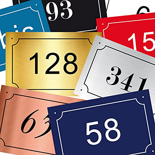 Plaque Gravée Pour Boîte Aux Lettres Avec Votre N° De Maison Personnalisable - Dimensions 12 x 8 Cm - Aspect Or Brossé avec Écriture Noir