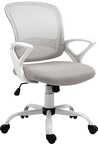 Vinsetto Sedia da Ufficio Basculante in Tessuto a Rete Grigio, Sedia da Scrivania Ergonomica e Girevole con Altezza Regolabile