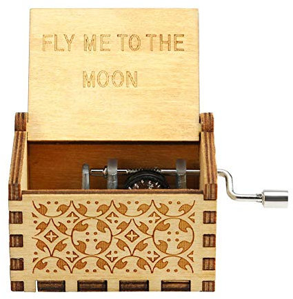 Demiawaking Carillon a Manovella in Legno Vintage Scatola Musicale Intagliato Music Box Ornamento Regalo per Compleanno, Natale, Valentine's Day (Fly Me To The Moon)