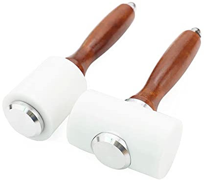 Lot de 2 marteaux de sculpture sur cuir, maillet en bois, manche en bois, marteau en nylon, outil de sculpture sur cuir, outil pour bricolage, estampage, couture, cuir de vache (rouge)