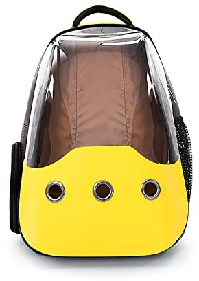 Katzen-Rucksack, Schwarz – Haustier-Rucksack mit Blasen-Motiv, Tragetasche für Katzen und Rucksäcke, durchsichtig, Gelb