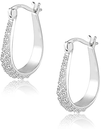 ASH'S CHOICE 14K Vergoldet Zirkono Ohrringe Silber 925 Creolen für Damen | Ohrringe Silber 925 Creolen Glänz Klein Creolen mit Zirkon Strass Stein Herz Verdreht Dick Breit Chunky Klobig Ohrring Damen