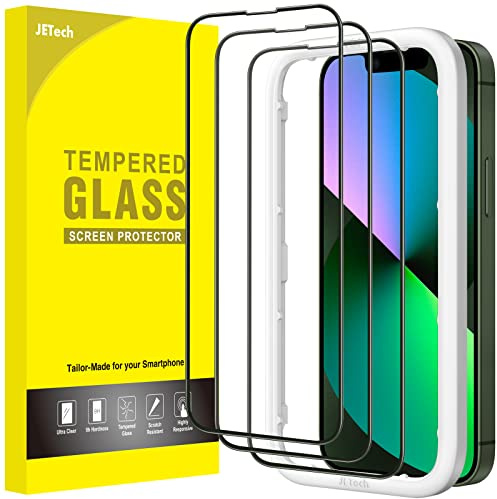 JETech Full Screen Schutzfolie für iPhone 13 mini, 3 Stück | Schwarzer Rand Gehärtetes Glas Displayschutzfolie, mit Installationshilfe, HD Klar, Hüllenkompatibel