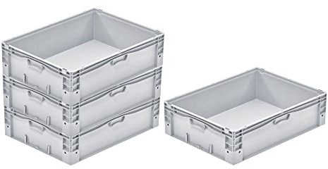 SparSet 4x Euro-Norm Großbehälter | HxBxT 22x60x80cm | 91 Liter | Glatter Boden | Grau | Eurobehälter, Transportbox, Transportbehälter, Stapelbehälter