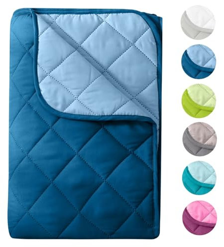 wometo Couette d'été en Microfibres réversible 155x220 OekoTex - Bleu foncé et Bleu Lavable à 95° Couette d'été pour Le Camping et Les journées Chaudes I Utilisable sans Housse I Coloré & Multicolore