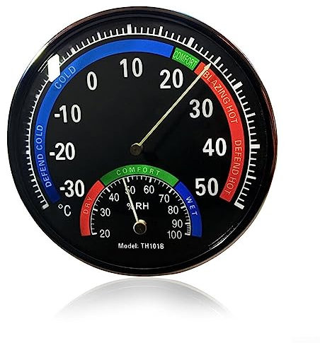 Thermo Hygrometer, Thermometer Analog Luftfeuchtigkeitsmesser Innen Thermohygrometer Temperaturmonitor für Wände, Tische, Gewächshäuser, Schwarz