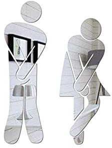 WC-Schild 3D-Acryl-Badezimmerspiegel-Aufkleber, Frau und Mann, Toilettenschild, Spiegel, Wandaufkleber, Haustürschild (Männer und Frauen, Silber)