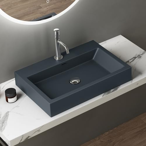 doporro Waschbecken Waschtisch aus Mineralguss 60x42x10cm Matt Anthrazit | Aufsatzwaschbecken Hängewaschbecken Waschplätze Leicht zu reinigen Rechteckiger Überlauf In einem Stück gegossen Colossum06