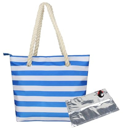 TAOZHUGONG Vinshoppingväska, vinväska med dryckesdispenser, picknickväska med läckagesäkert och isolerat fack, läckagesäker picknickväska för strand, resor, picknick, camping, Blå – A, M