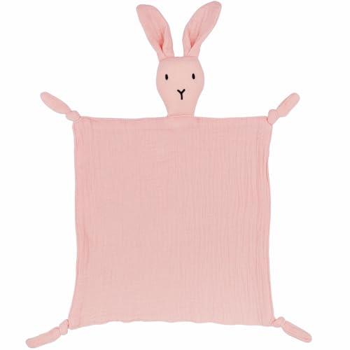 FenFang Baby Schmusetuch, Musselin Schnuffeltuch Weich, Kuscheltuch Kuscheltier Schnuffeltücher Trösterchen Baby Spielzeug Geschenk Mädchen Jungen Kleinkinder Neugeboren ab 0 Monaten (Rosa Hase)
