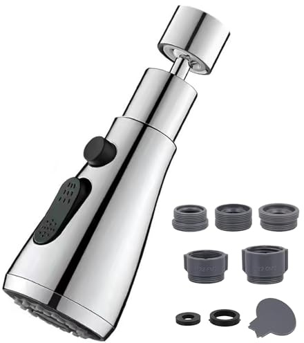 DERJDISF aireador Grifo Cocina, 360° Giratorio Aireador Grifo Cocina Fregadero Difusor con Adaptadores, Sustitución de Boquilla de Grifo de Cocina y Baño, Antisalpicaduras Atomizador Grifo, 3 Modos